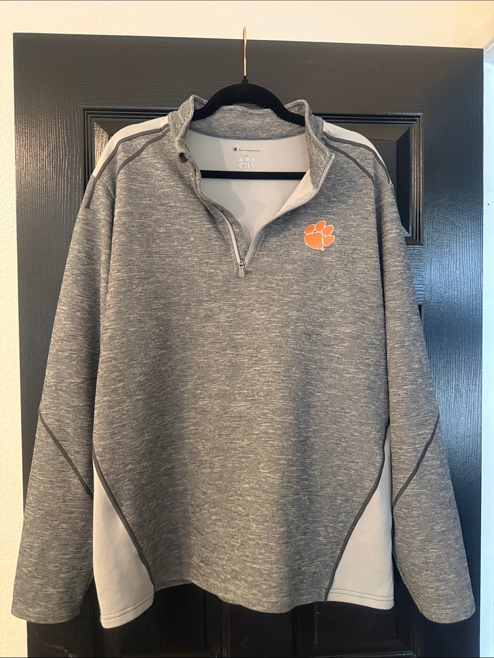 Clemson Champion Men’s Gray Quarter-Zip Pullover with Orange Paw Emblem